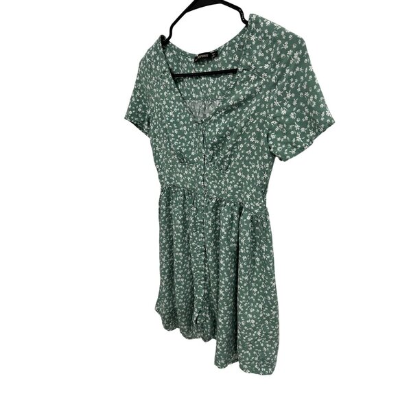Green Floral Button-Front Short-Sleeve Dress Hesperus Sz M Y2K Coquette Feminine - Picture 3 of 8